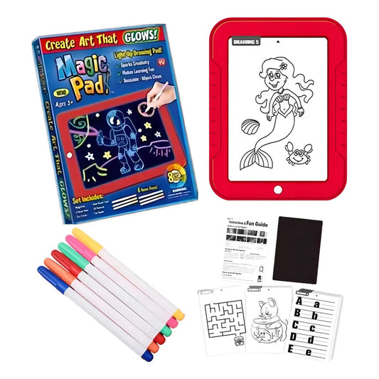 Pizarra De Dibujo Mágico Luz Led + Plumones Niños Colores