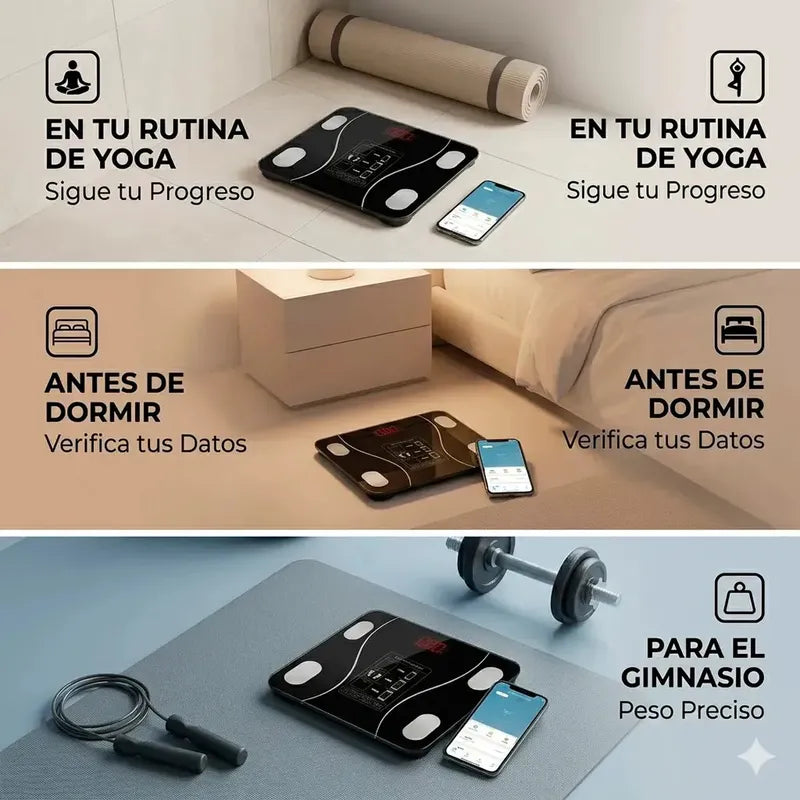 Balanza Pesa Digital Inteligente App Bluetooth Bascula Baño Negro