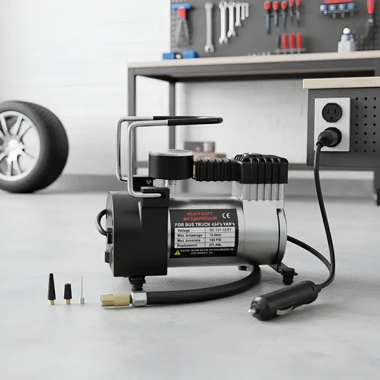 Compresor Aire Metalico Vehiculo Auto Moto Color Plateado