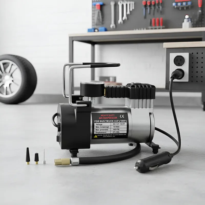 Compresor Aire Metalico Vehiculo Auto Moto Color Plateado