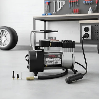 Compresor Aire Metalico Vehiculo Auto Moto Color Plateado