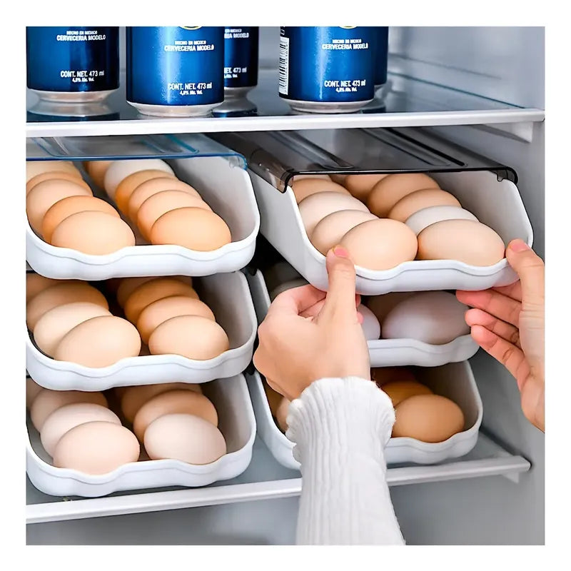 Pack X2 Bandeja Organizadora Porta Huevos Apilable Blanco