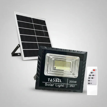Reflector Solar Led 200w Tasbel Para Exterior Con Control Remoto Negro Blanco Frío