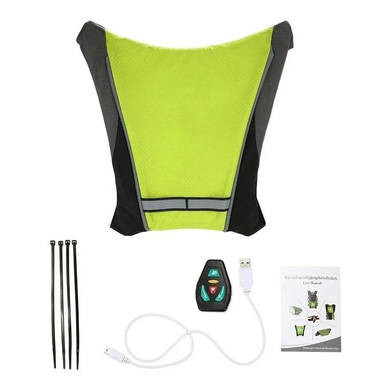 Chaleco Reflectivo Bicicleta Led Verde 2009 Indicadores Control Remoto Resistente Agua