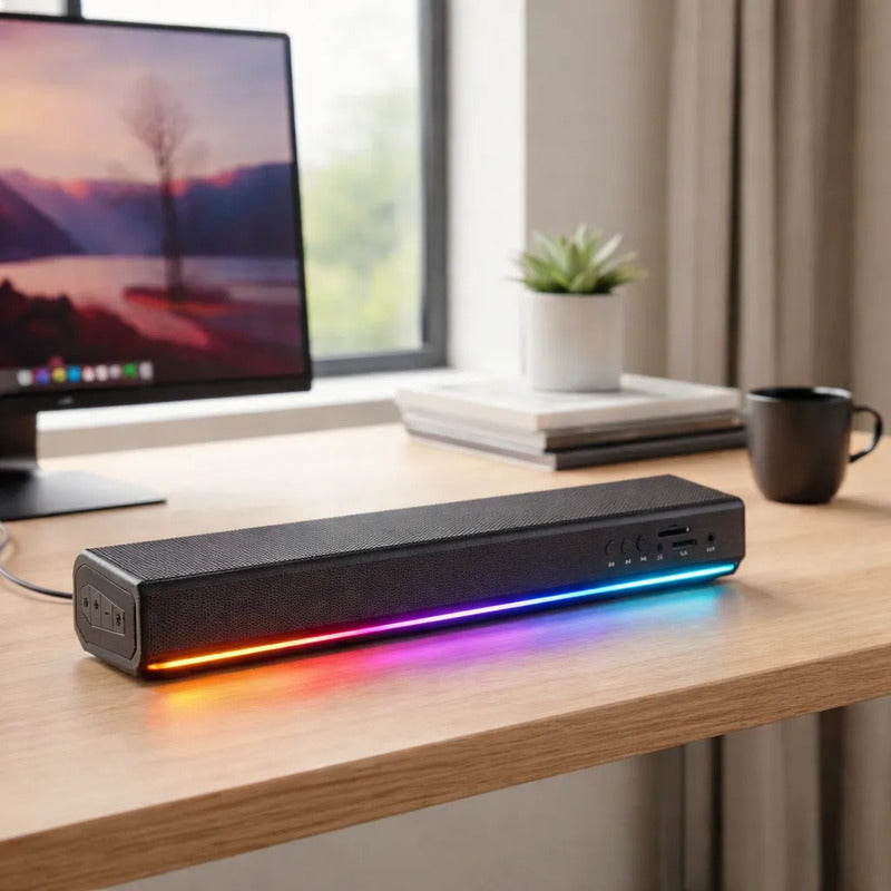 Barra De Sonido Inalambrica Rgb Bluetooth Parlante Pc Tv Negro