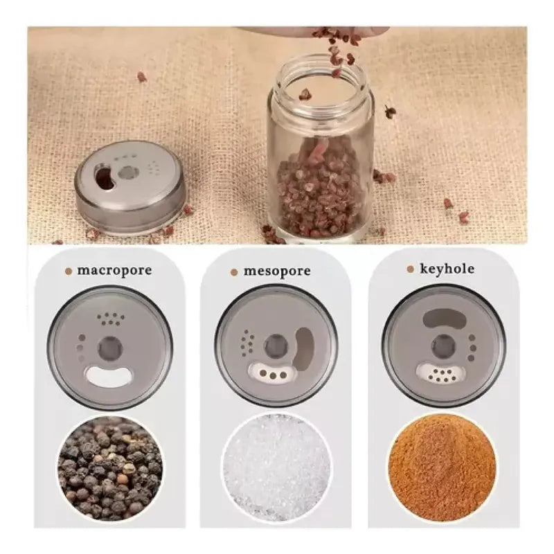 Set Condimentero Vidrio Giratorio Cocina Especiero Premium Plateado