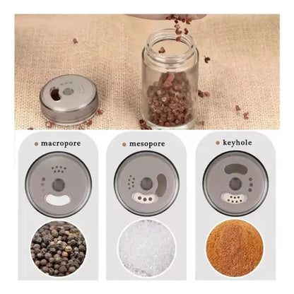 Set Condimentero Vidrio Giratorio Cocina Especiero Premium Plateado
