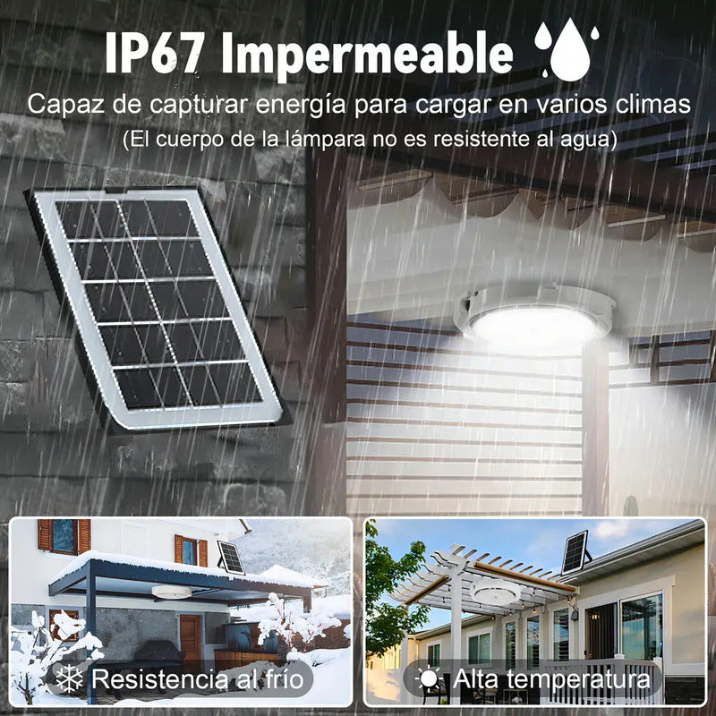 Luz De Techo Redonda Para Exteriores Solar 500w Con Sensor Blanco