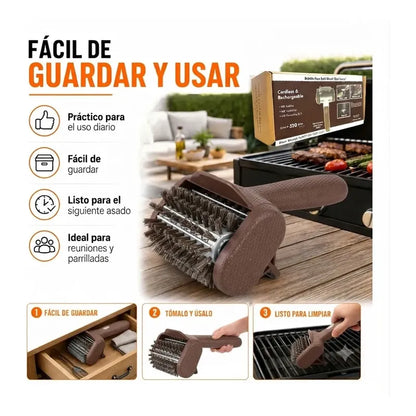 Limpiador De Parrillas Recargable Con Luz Led Y Rodillo Figo
