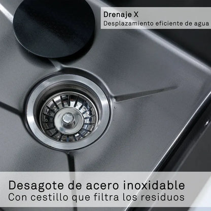 Lavaplatos Gris Grafito Cascada Con Grifo Led Y Accesorios Gris Oscuro