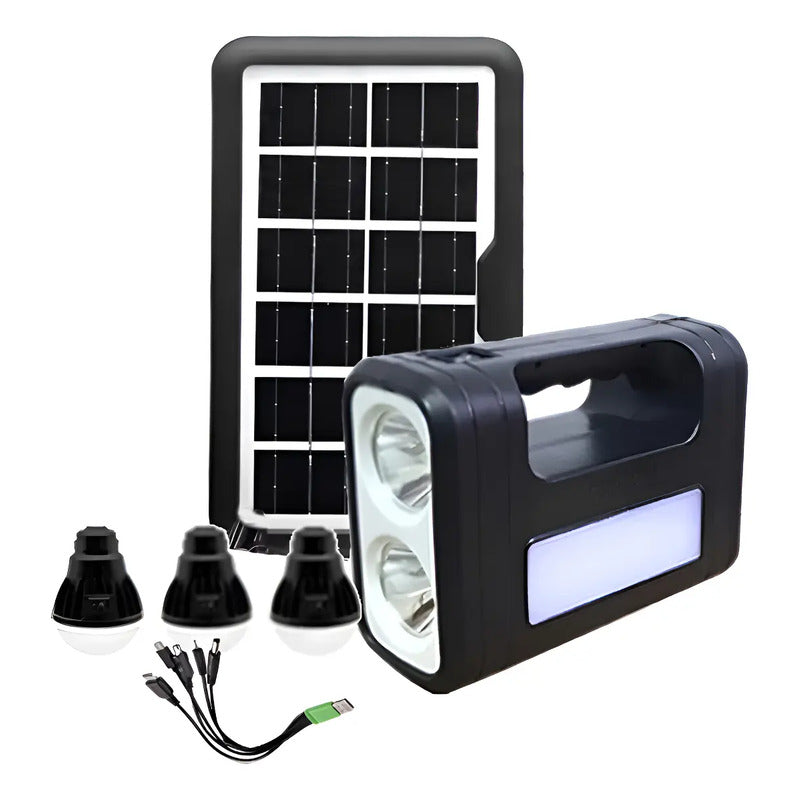 Kit Solar De Camping Luz Emergencia Usb 3ampolletas Blanco Frío