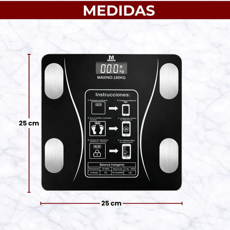 Balanza Pesa Digital Inteligente App Bluetooth Bascula Baño Negro