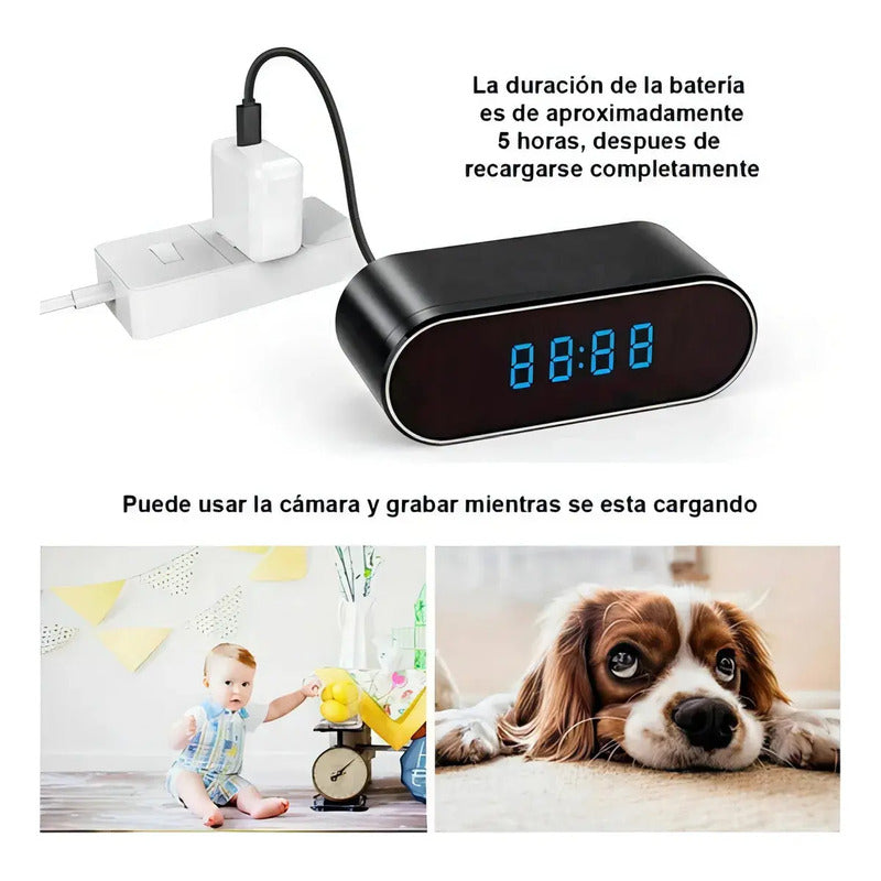 Reloj Despertador Cámara Oculta 1080 Wifi Detecta Movimiento