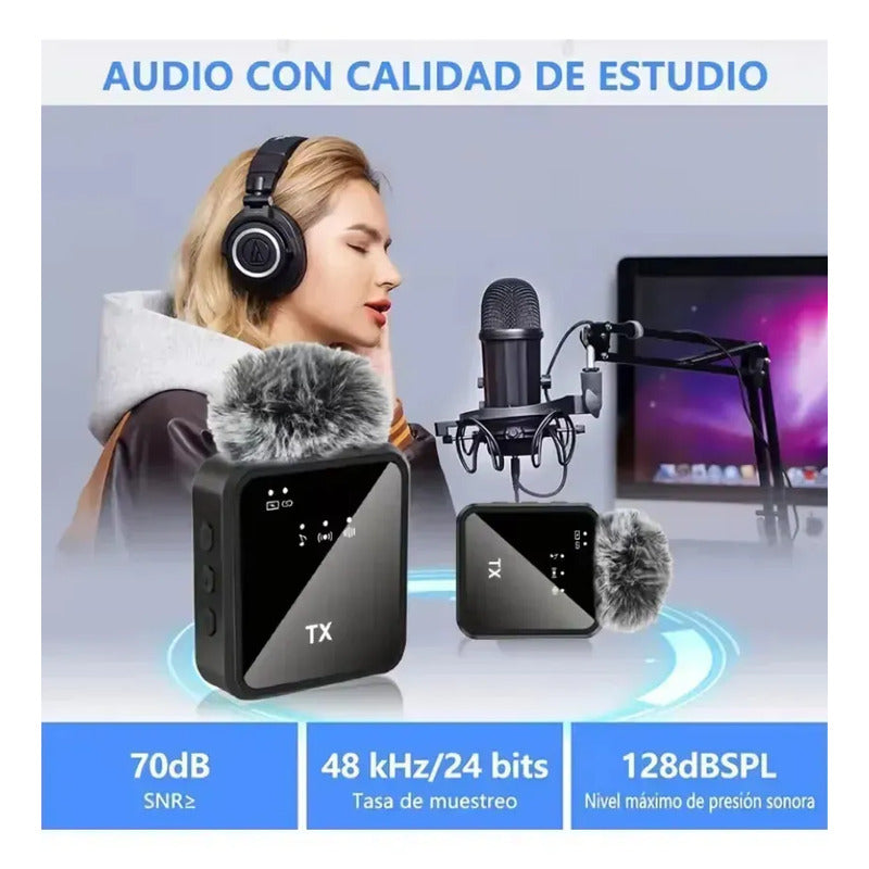 Microfono Kit 3 En 1 Inalambrico Para Grabacion Tik Tok Pro Negro