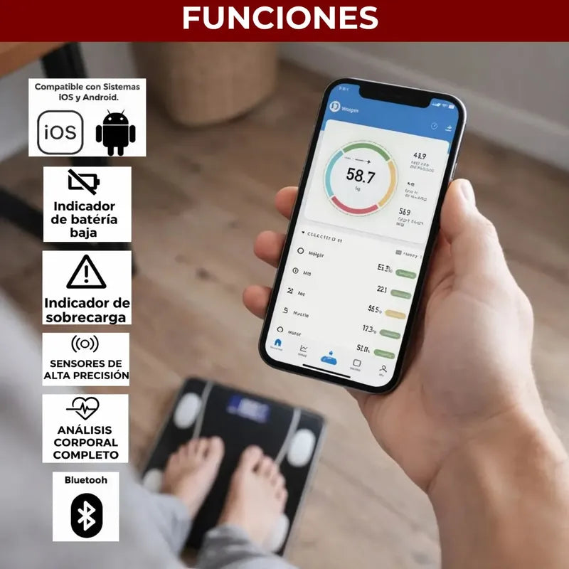 Balanza Pesa Digital Inteligente App Bluetooth Bascula Baño Negro