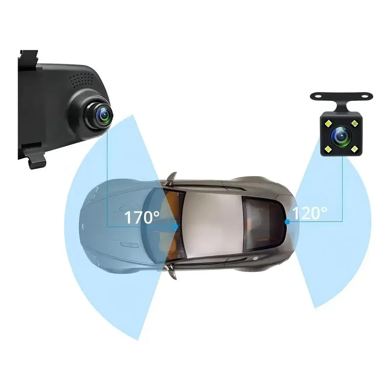 Espejo Retrovisor + Camara Frontal Y Camara Retroceso Hd Negro