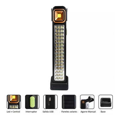 Lámpara 48 Led Solar Foco Luz Emergencia Recargable  Negro