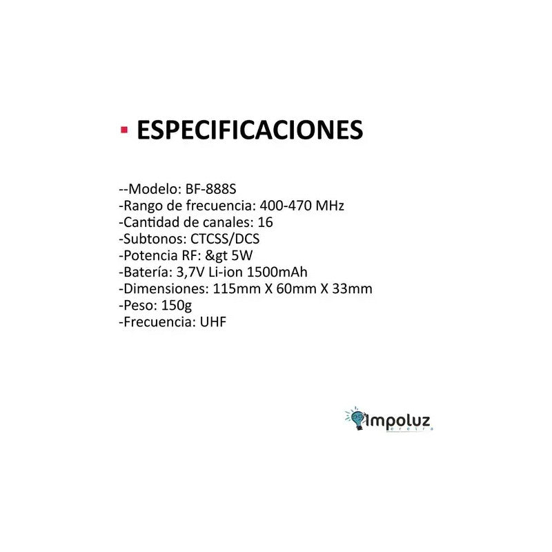 Walkie Talkie Baofeng 888-s Kit 2 Radios 16 Canales Negro