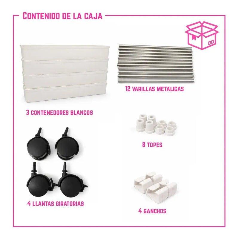 Carrito Organizador 4 Niveles Delgado Blanco  Blanco