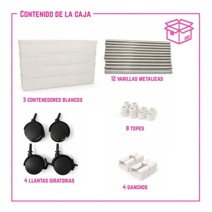 Carrito Organizador 4 Niveles Delgado Blanco  Blanco