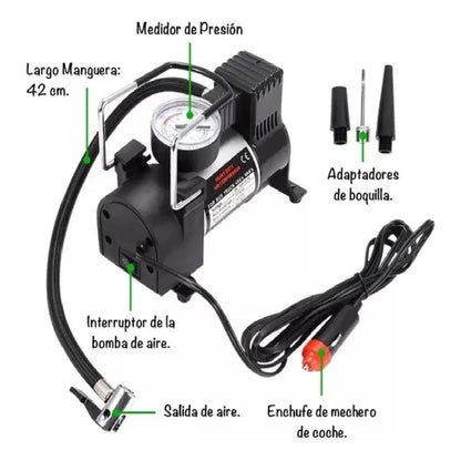 Compresor Aire Metalico Vehiculo Auto Moto Color Plateado