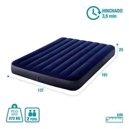Colchón Inflable De 2 Plazas Figostore Con Superficie Aterciopelada Y Bomba Eléctrica Azul