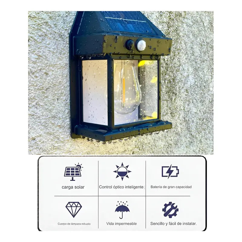 Lámpara De Pared Solar Para Exteriores, Led, Colonial, Vinta Negro