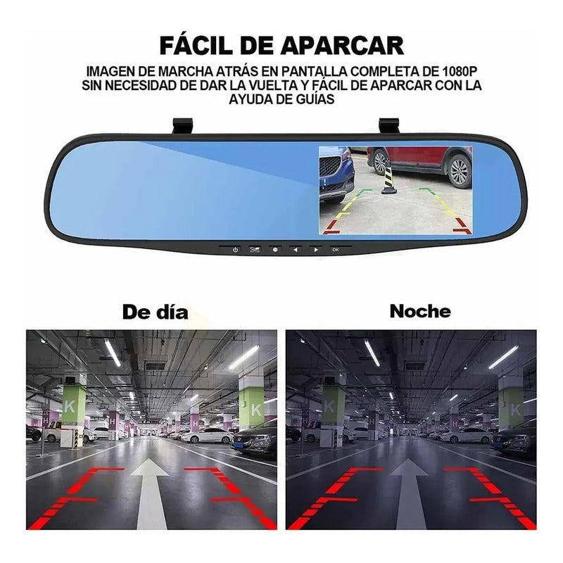 Espejo Retrovisor + Camara Frontal Y Camara Retroceso Hd Negro