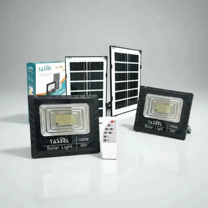 Foco Led Solar 100w Pro Reflector Exterior Impermeable Ip67 Con Control Remoto Carga Automatica Figoimport Negro Blanco Frío