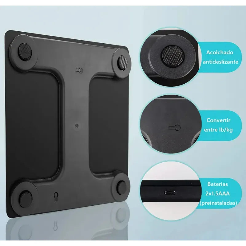 Pesa Balanza Digital Arca Bluetooth Baño Con App Negro Vidrio Hasta 180kg