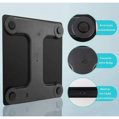 Pesa Balanza Digital Arca Bluetooth Baño Con App Negro Vidrio Hasta 180kg