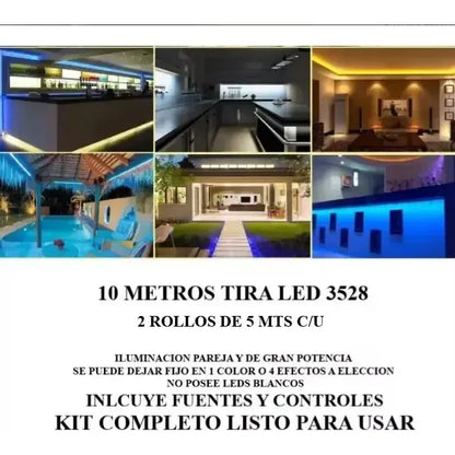 Kit 10 Metros Tira Luces Led Rgb 3528 + Fuente + Control Rgb