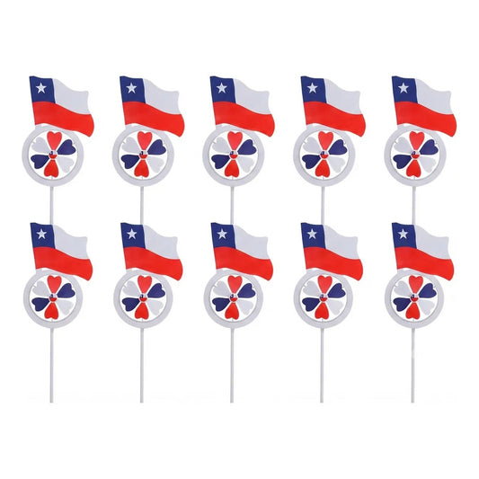 Pack 100 Remolinos De Viento Bandera Chilena 58 Cm Chile