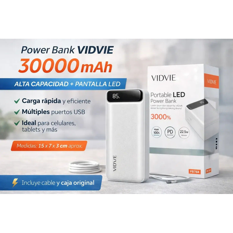 Powerbank Vidvie 30000 Mah Cargador Portatil Viaje Premium Blanco