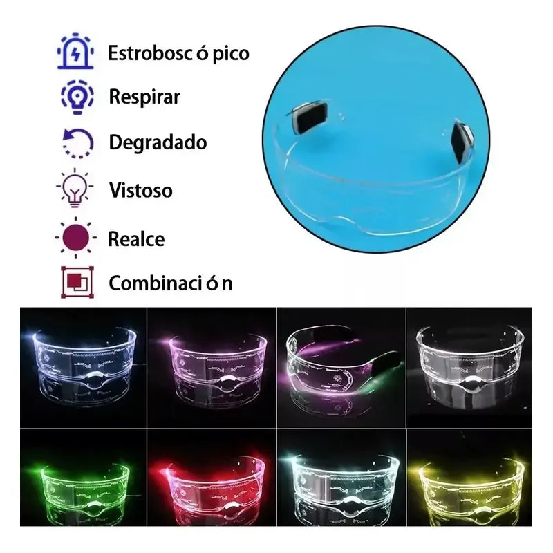 Lentes Luminosas Led Con Efectos De Luz Para Fiestas Y Eventos  Recargables Usb Transpartente Lujo