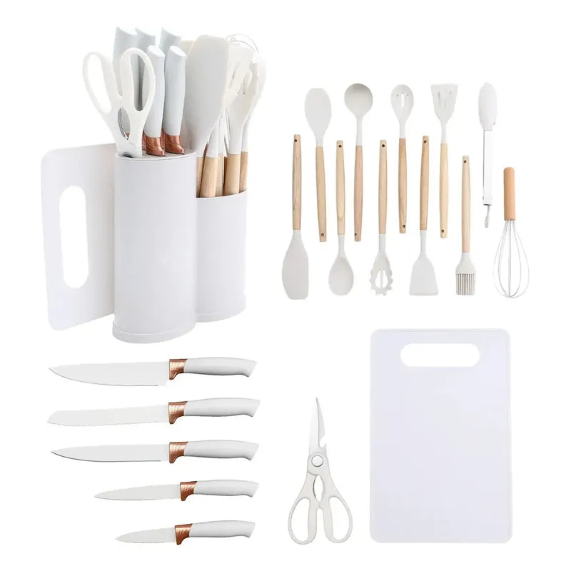 Utensilios De Cocina Mango Madera Punta Silicona Set X 19