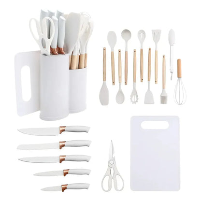 Utensilios De Cocina Mango Madera Punta Silicona Set X 19