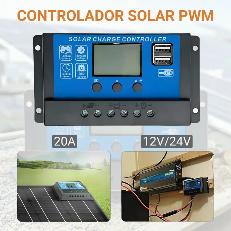 Controlador Carga Panel Solar Regulador Voltaje 20 Amperes