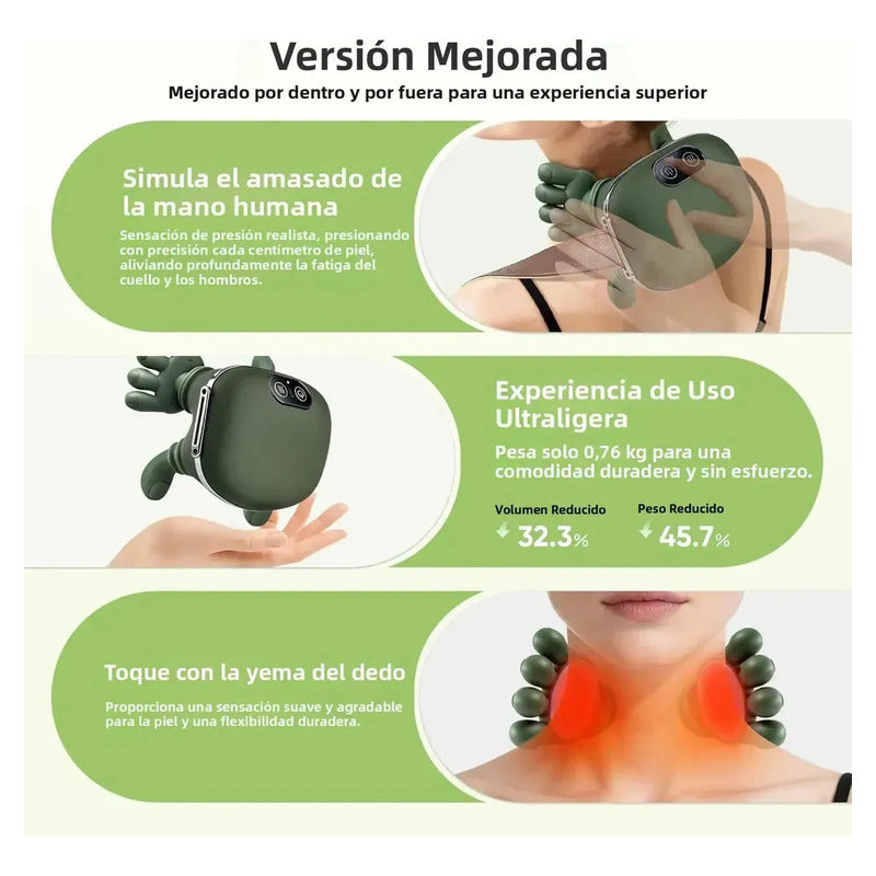 Masajeador Cervical Electrico Termico Cuello Espalda Hombro Verde Oscuro