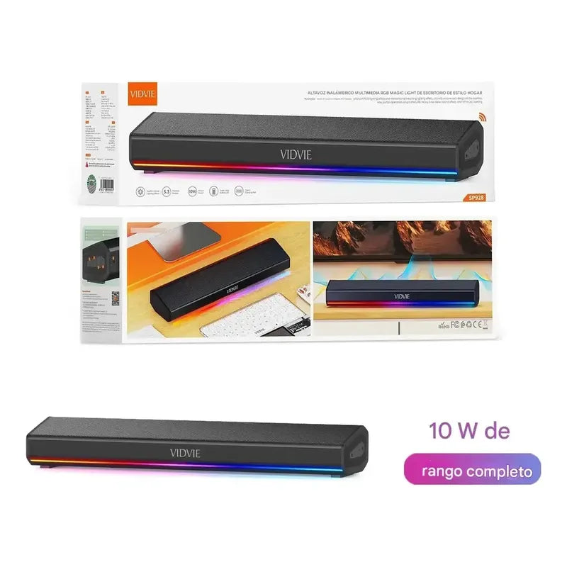 Barra De Sonido Inalambrica Rgb Bluetooth Parlante Pc Tv Negro