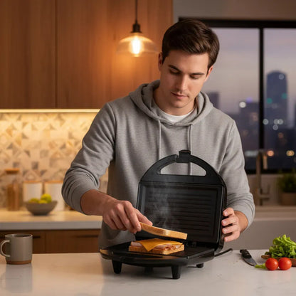 Sandwichera Electrica Grill 2 En 1 Tostadora De Pan 1200w Negro