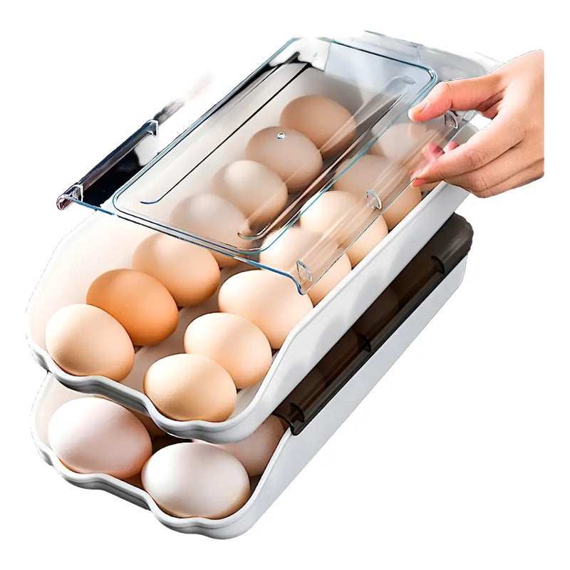 Pack X2 Bandeja Organizadora Porta Huevos Apilable Blanco