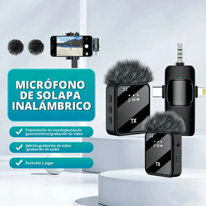 Microfono Kit 3 En 1 Inalambrico Para Grabacion Tik Tok Pro Negro