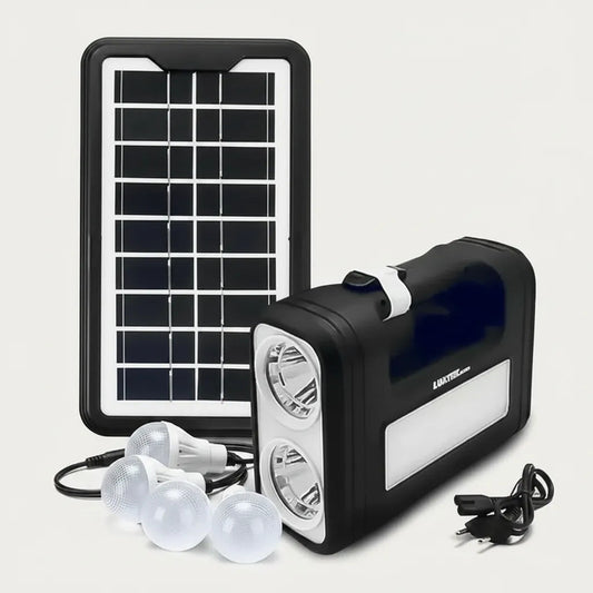 Kit De Camping Solar De Emergencia Linterna 3 Ampolletas Negro