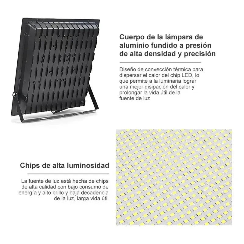 Foco Reflector Proyector Electrico Led 400w Impermeable 6500k Luz Fria Blanca Carcasa Negra Alta Potencia Ideal