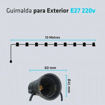Guirnalda Impermeable 10 Metros E27  + 10 Ampolletas Vintage