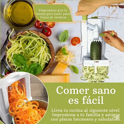Cortador Espiralizador De Verduras Con 5 Cuchillas Y Contenedor  Figostore Blanco