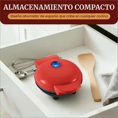 Waflera Mini Eléctrica Redonda Antiadherente Para Wafles Rojo