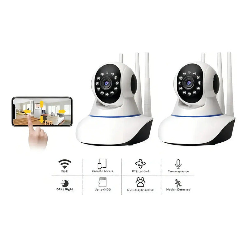 Camaras Ip Wifi Hd Vision Nocturna 360° Figoimport Pack X2 Blanco Cámara De Seguridad Wifi Inalámbrica 3 Antenas, Ip Cámara De Vigilancia Visión Nocturna, Seguimiento Inteligente Automático Blanco