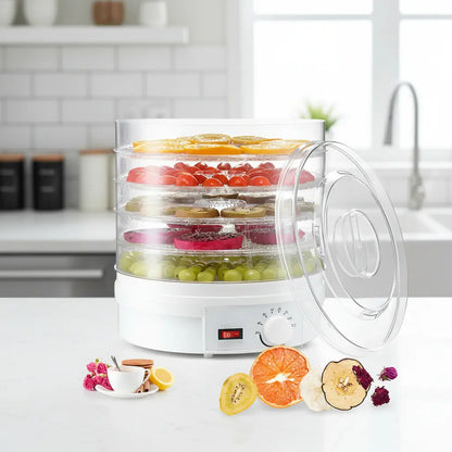 Deshidratador De Alimentos Con 5 Bandejas Y Termostato, Para Frutas Y Verduras Blanco